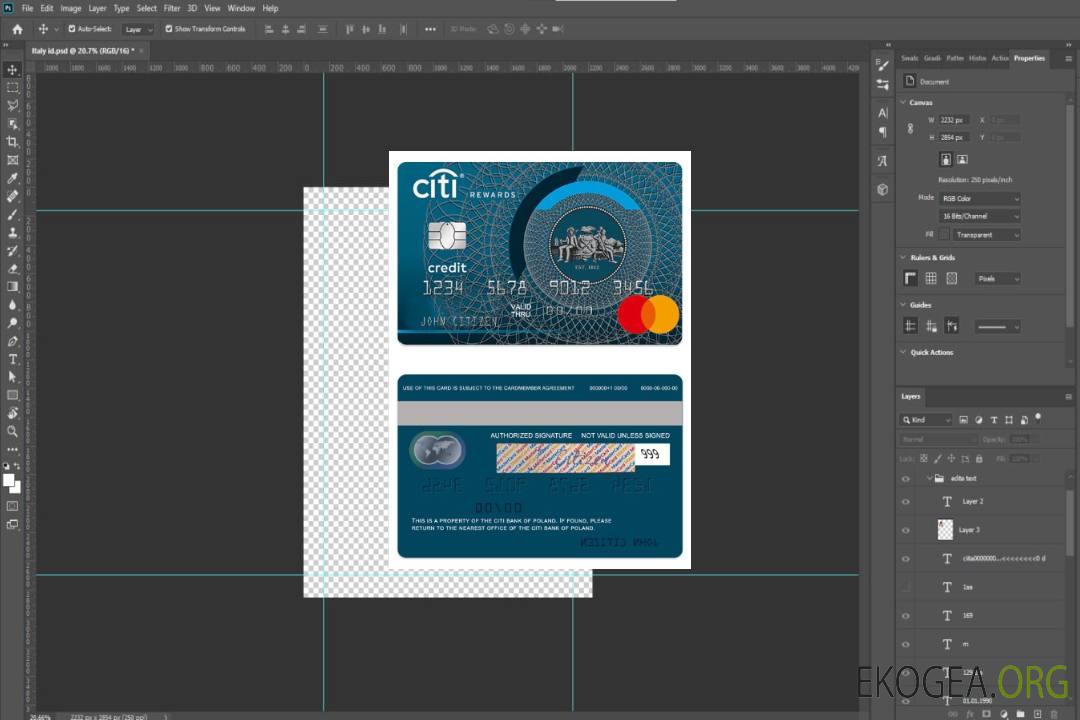Pologne Carte de crédit mondiale CitiBank Mastercard template